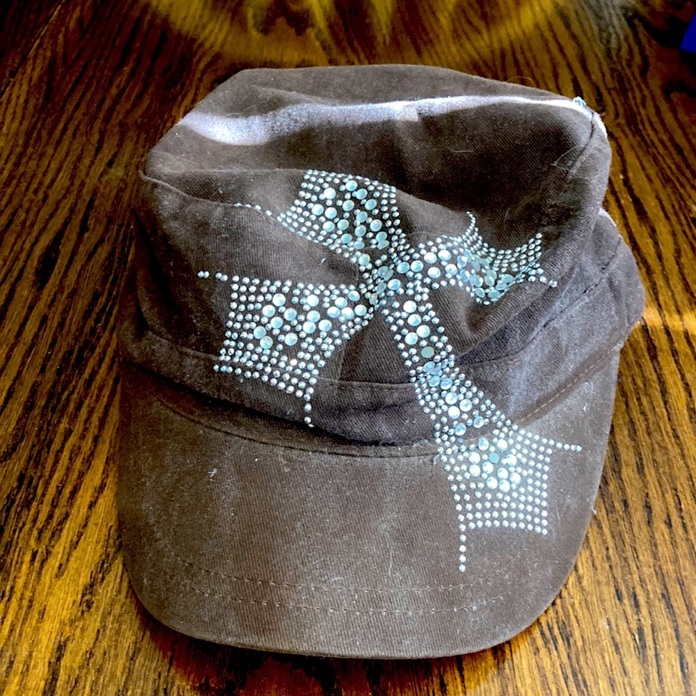 Vintage blinged newspaper boy cross ball cap.